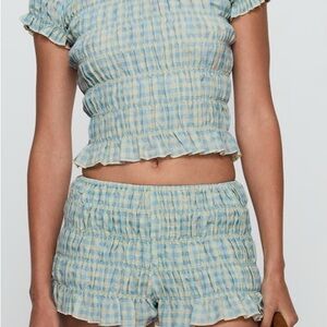 Princess Polly Blue and Yellow Plaid Blouse